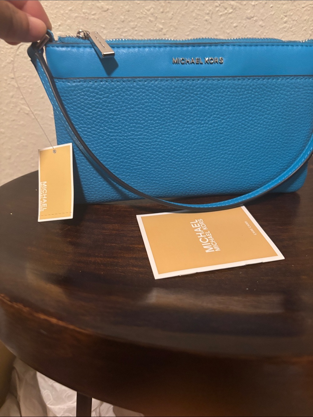 Michael Kors Pebbled Leather Wristlet - Turquoise Blue